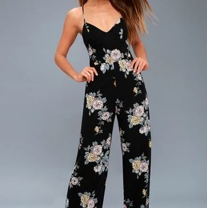 Lulu's Shea Black Floral Print Jumpsuit